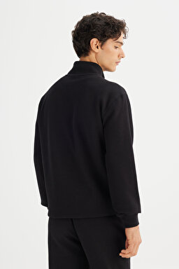 Regular Fit Normal Kesim Kapüşonlu Fermuar Detaylı Siyah Sweatshirt - Black-L2520312001 (görsel 5)