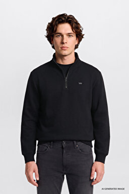 Regular Fit Normal Kesim Kapüşonlu Fermuar Detaylı Siyah Sweatshirt - Black-L2520312001 (görsel 2)