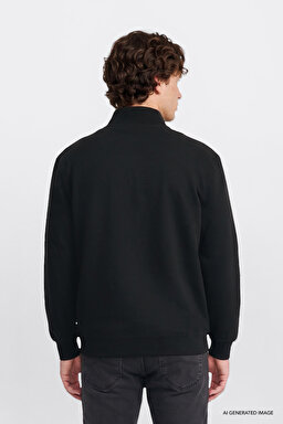 Regular Fit Normal Kesim Kapüşonlu Fermuar Detaylı Siyah Sweatshirt - Black-L2520312001 (görsel 5)