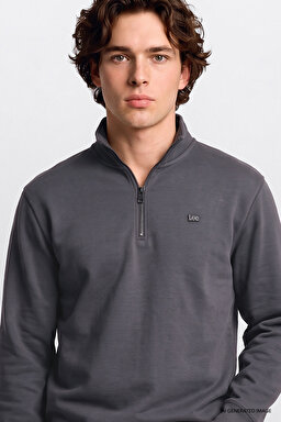 Regular Fit Normal Kesim Kapüşonlu Fermuar Detaylı Siyah Sweatshirt - Anthracita-L2520312003 (görsel 4)