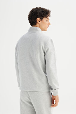 Regular Fit Normal Kesim Kapüşonlu Fermuar Detaylı Gri Melanj Sweatshirt - GrayMelange-L252031236 (görsel 5)