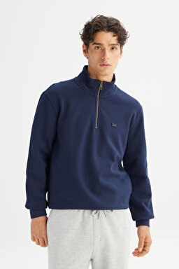 Regular Fit Normal Kesim Kapüşonlu Fermuarlı Lacivert Sweatshirt Ceket - DarKNavy-L2520312411