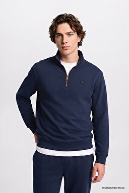 Regular Fit Normal Kesim Kapüşonlu Fermuarlı Lacivert Sweatshirt Ceket - DarKNavy-L2520312411