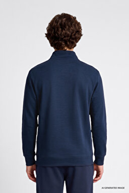 Regular Fit Normal Kesim Kapüşonlu Fermuarlı Lacivert Sweatshirt Ceket - DarKNavy-L2520312411 (görsel 5)