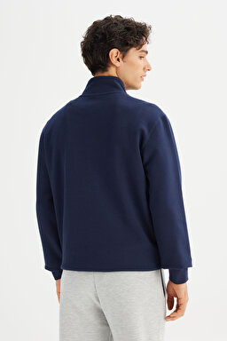 Regular Fit Normal Kesim Kapüşonlu Fermuarlı Lacivert Sweatshirt Ceket - DarKNavy-L2520312411 (görsel 5)