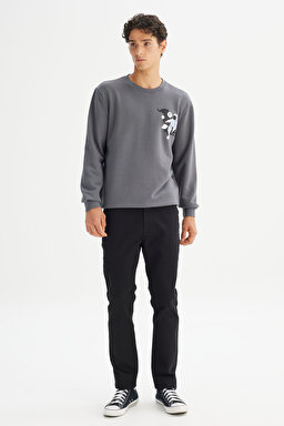 Regular Fit Normal Kesim Bisiklet Yaka Baskılı Antrasit Sweatshirt - Anthracite-L2520359003 (görsel 2)