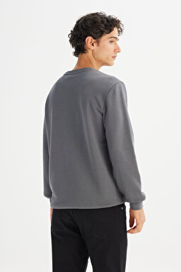 Regular Fit Normal Kesim Bisiklet Yaka Baskılı Antrasit Sweatshirt - Anthracite-L2520359003 (görsel 5)