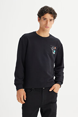 Pamuklu Regular Fit Normal Kesim Bisiklet Yaka Sweatshirt - Black-L2520361001