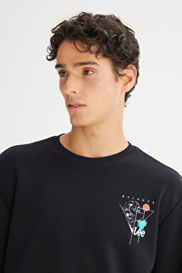 Pamuklu Regular Fit Normal Kesim Bisiklet Yaka Sweatshirt - Black-L2520361001 (görsel 4)