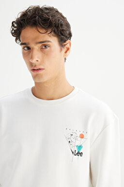 Regular Fit Normal Kesim Bisiklet Yaka Baskılı Kırık Beyaz Sweatshirt - Off White-L2520361102 (görsel 4)