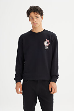 Regular Fit Normal Kesim Bisiklet Yaka Baskılı Siyah Sweatshirt - Black-L2520363001