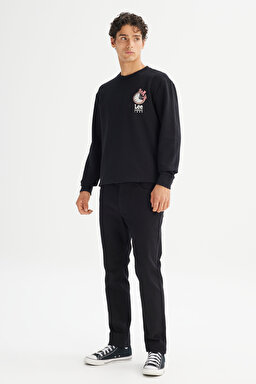 Regular Fit Normal Kesim Bisiklet Yaka Baskılı Siyah Sweatshirt - Black-L2520363001 (görsel 2)