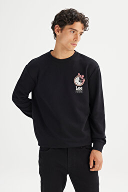 Regular Fit Normal Kesim Bisiklet Yaka Baskılı Siyah Sweatshirt - Black-L2520363001 (görsel 3)