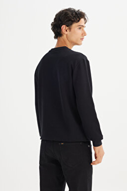 Regular Fit Normal Kesim Bisiklet Yaka Baskılı Siyah Sweatshirt - Black-L2520363001 (görsel 5)
