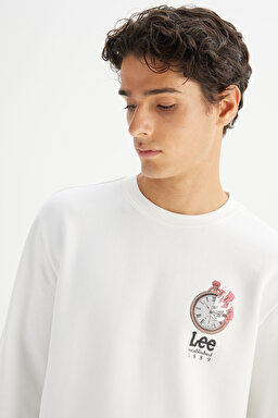 Regular Fit Normal Kesim Bisiklet Yaka Baskılı Kırık Beyaz Sweatshirt - Off White-L2520363102 (görsel 4)