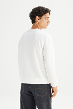 Regular Fit Normal Kesim Bisiklet Yaka Baskılı Kırık Beyaz Sweatshirt - Off White-L2520363102 (görsel 5)