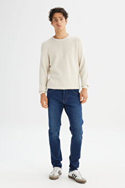 Pamuklu Regular Fit Normal Kesim Bisiklet Yaka Triko Kazak - Ecru-L2520364104 (görsel 2)