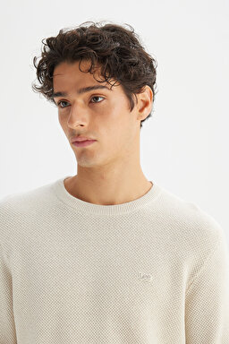 Pamuklu Regular Fit Normal Kesim Bisiklet Yaka Triko Kazak - Ecru-L2520364104 (görsel 4)