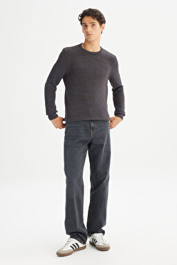 Pamuklu Regular Fit Normal Kesim Bisiklet Yaka Triko Kazak - Brown-L2520364220 (görsel 2)