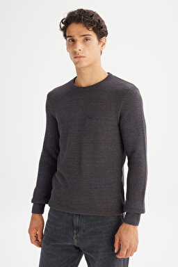 Pamuklu Regular Fit Normal Kesim Bisiklet Yaka Triko Kazak - Brown-L2520364220 (görsel 3)