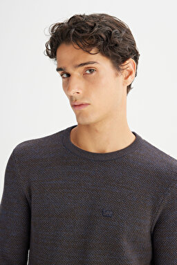 Pamuklu Regular Fit Normal Kesim Bisiklet Yaka Triko Kazak - Brown-L2520364220 (görsel 4)