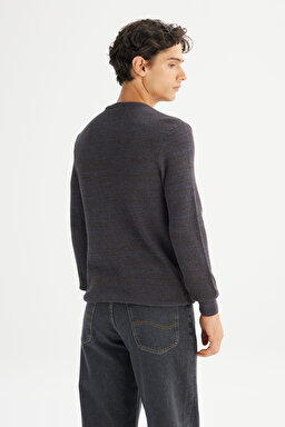 Pamuklu Regular Fit Normal Kesim Bisiklet Yaka Triko Kazak - Brown-L2520364220 (görsel 5)
