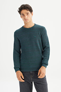 Pamuklu Regular Fit Normal Kesim Bisiklet Yaka Triko Kazak - Petrol-L2520364405 (görsel 3)