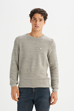 Regular Fit Normal Kesim Bisiklet Yaka Bej Triko Kazak - Beige-L2520364614