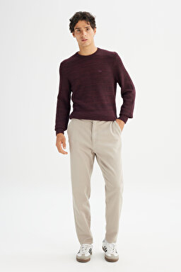 Regular Fit Normal Kesim Bisiklet Yaka Bordo Triko Kazak - Wine-L2520364810 (görsel 2)