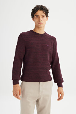 Regular Fit Normal Kesim Bisiklet Yaka Bordo Triko Kazak - Wine-L2520364810 (görsel 3)