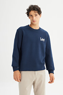 Regular Fit Normal Kesim Bisiklet Yaka İçi Polarlı Lacivert Minimal Logo Sweatshirt - Rivet Navy-L2520365607