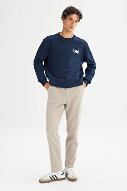 Regular Fit Normal Kesim Bisiklet Yaka İçi Polarlı Lacivert Minimal Logo Sweatshirt - Rivet Navy-L2520365607 (görsel 2)