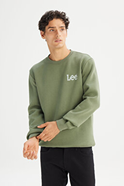Regular Fit Normal Kesim Bisiklet Yaka İçi Polarlı Yeşil Sweatshirt - OliveStone-L2520365904 (görsel 3)