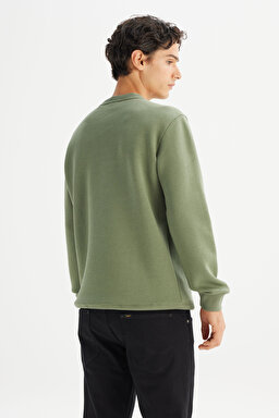 Regular Fit Normal Kesim Bisiklet Yaka İçi Polarlı Yeşil Sweatshirt - OliveStone-L2520365904 (görsel 5)