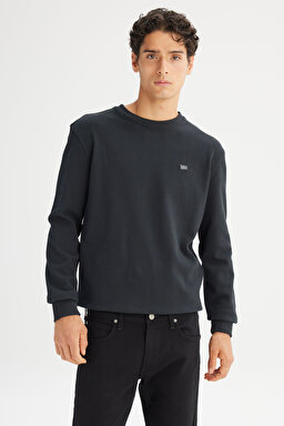 %100 Pamuk Regular Fit Normal Kesim Bisiklet Yaka Logo Detaylı Sweatshirt - Black-L2520367001