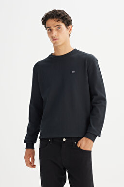 %100 Pamuk Regular Fit Normal Kesim Bisiklet Yaka Logo Detaylı Sweatshirt - Black-L2520367001 (görsel 3)