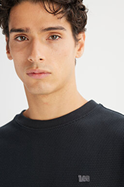 %100 Pamuk Regular Fit Normal Kesim Bisiklet Yaka Logo Detaylı Sweatshirt - Black-L2520367001 (görsel 4)