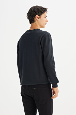 %100 Pamuk Regular Fit Normal Kesim Bisiklet Yaka Logo Detaylı Sweatshirt - Black-L2520367001 (görsel 5)