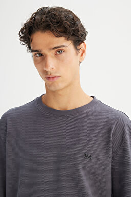 %100 Pamuk Regular Fit Normal Kesim Bisiklet Yaka Logo Detaylı Sweatshirt - Gray-L2520367035 (görsel 4)
