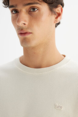 %100 Pamuk Regular Fit Normal Kesim Bisiklet Yaka Patch Logo Siyah Sweatshirt - Beige-L2520367614 (görsel 4)