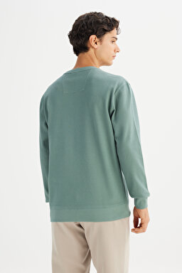 %100 Pamuk Regular Fit Normal Kesim Bisiklet Yaka Logo Detaylı Sweatshirt - KHAKI-L2520367801 (görsel 5)