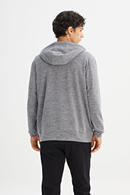 Regular Fit Normal Kesim Kapüşonlu Cepli İçi Polarlı Fermuarlı Sweatshirt - Gray-L2520370035 (görsel 6)