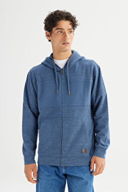 Regular Fit Normal Kesim Cepli İçi Polarlı Kapüşonlu Fermuarlı Sweatshirt - Blue-L2520370400 (görsel 3)