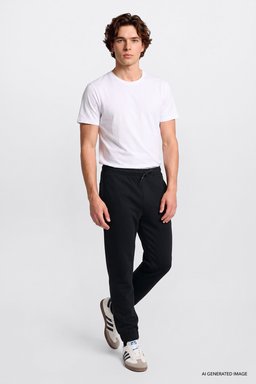 Regular Fit Normal Kesim Ribanalı Paça Siyah Sweatpant Eşofman Altı - Black-L2520371001