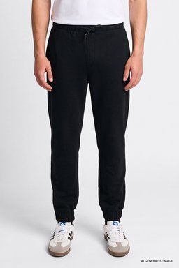 Regular Fit Normal Kesim Ribanalı Paça Siyah Sweatpant Eşofman Altı - Black-L2520371001 (görsel 3)