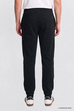 Regular Fit Normal Kesim Ribanalı Paça Siyah Sweatpant Eşofman Altı - Black-L2520371001 (görsel 4)