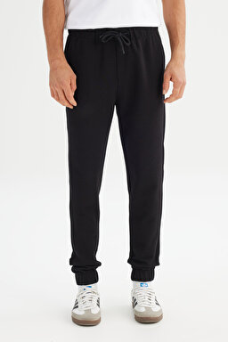 Regular Fit Normal Kesim Ribanalı Paça Siyah Sweatpant Eşofman Altı - Black-L2520371001 (görsel 2)