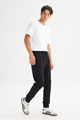 Regular Fit Normal Kesim Ribanalı Paça Siyah Sweatpant Eşofman Altı - Black-L2520371001 (görsel 3)