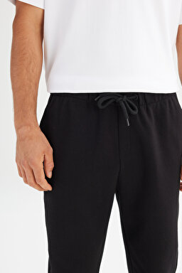 Regular Fit Normal Kesim Ribanalı Paça Siyah Sweatpant Eşofman Altı - Black-L2520371001 (görsel 4)