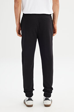 Regular Fit Normal Kesim Ribanalı Paça Siyah Sweatpant Eşofman Altı - Black-L2520371001 (görsel 5)
